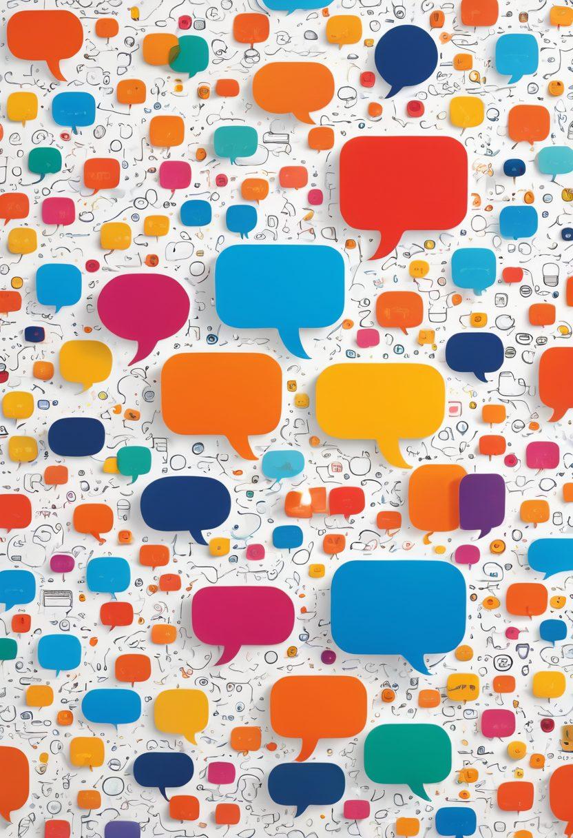 A dynamic illustration of a digital discussion board filled with colorful threads of conversation, depicting users engaging with each other through dialogue bubbles. Include diverse avatars representing various users, invoking a sense of community and interaction. The background should be a tech-inspired design with circuit patterns, symbolizing connectivity. Add visual elements of notifications and highlights to emphasize active interactions. vector art. vibrant colors. white background.